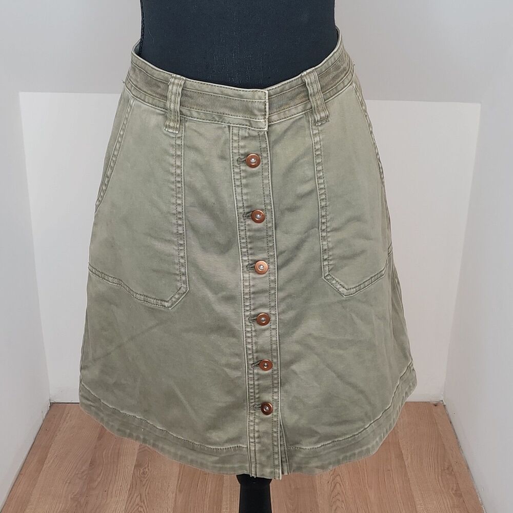 Anthropologie Pilcro Green Cargo Utility Button Front Mini Skirt Size 0